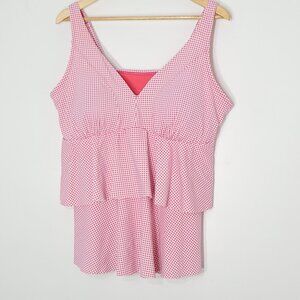 Pink & White Swimsuit Bikini Top VNeck Pullover Double Layer Tank Plus Size 1X